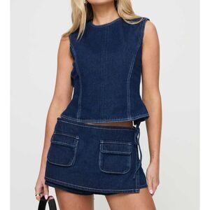 Princess Polly Lioness Countryside Skort Blue Denim Large